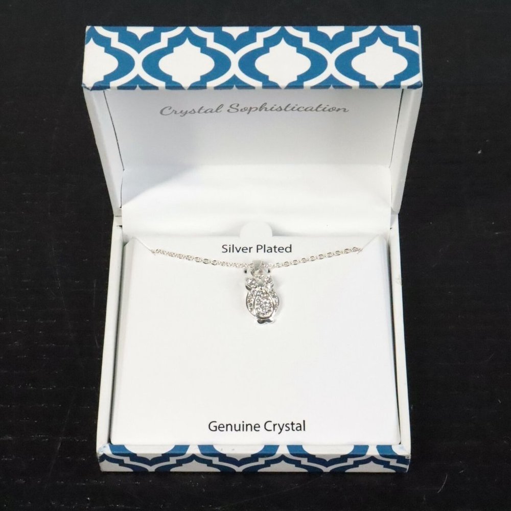 New Genuine Crystal Sophistication Silver-Plated Owl Pendant Necklace